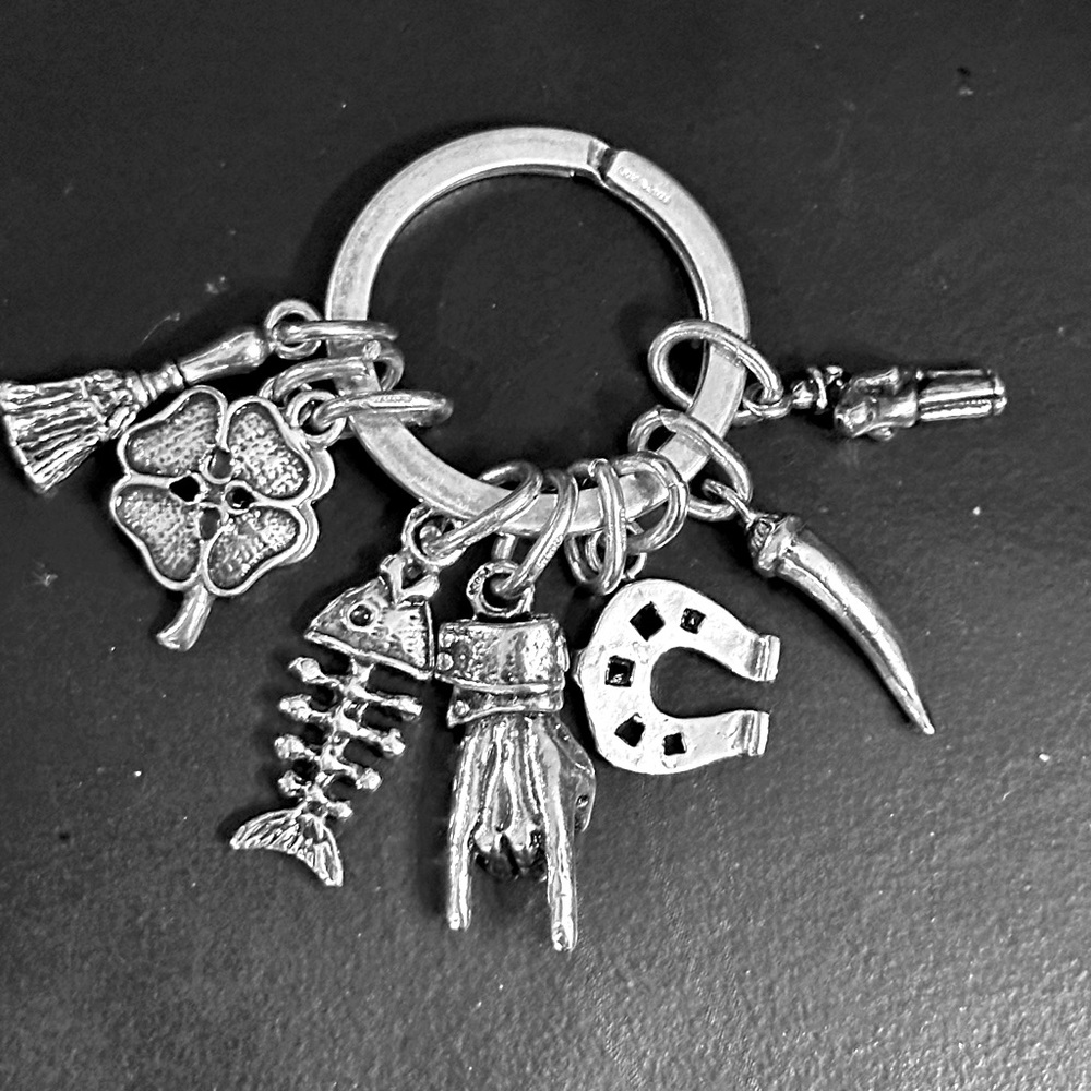 Sterling silver 8 charms on ring. Description bellow of charms, that are incl